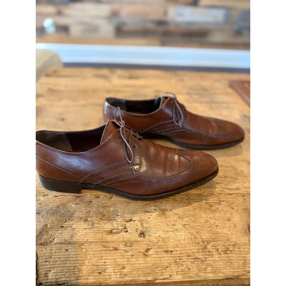 Salvatore Ferragamo Wingtip Brogue Oxfords Men Size 12 Brown Leather Dress Shoes